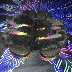 Rainbow bling 🌈 fur slides